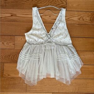 Free People Ivory Lace Sequin Babydoll Tank